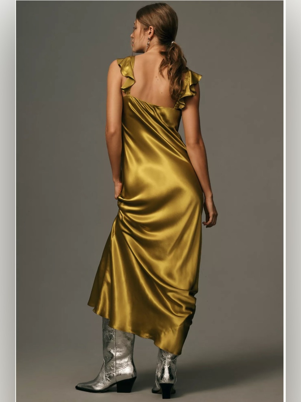Anthropologie Flutter Sleeve Maxi Dress - Medium - Chartreuse - Picture 6 of 9